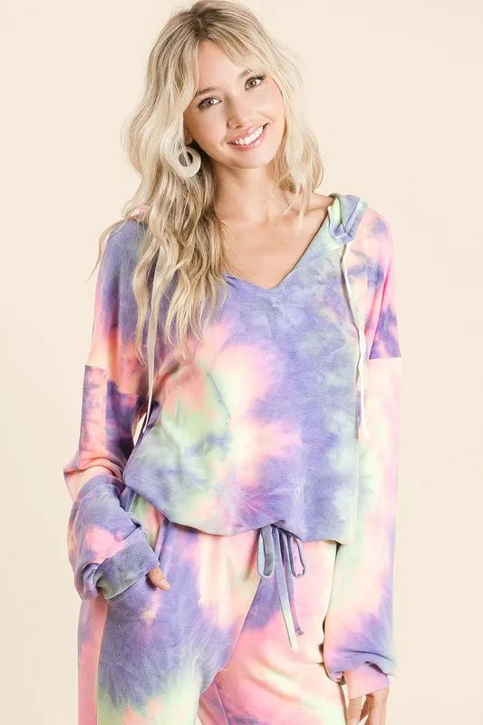 BiBi Activewear Set Tie Dye Hoodie Long Sleeve French Terry Top and Sweatpants