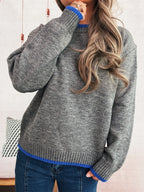 Women's Sweater Knit Ribbed Contrast Trim Long Sleeve Pullover c5a81026a77c4e02be2ae1de9162f048-Max-Origin Trendsi