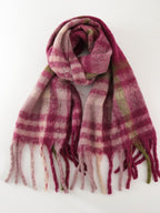 Women Scarf Fringe Plaid Polyester Tasseled Warm Long Fashion Accessories Cerise One Size c5bd75d5-bdd0-4707-af31-72c1321ab67f-Max Trendsi