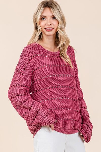 Mittoshop Openwork Sweater Round Neck Drop Shoulder Long Sleeve c5cd44b7-8722-4be6-8f7c-eaff7a6826e9-Min Trendsi