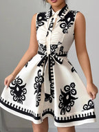 Mini Shirt Dress Printed Sleeveless Bow Tie Waist Buttoned A-Line S-2XL c5d35ef6-5cec-4630-93e6-156bf77dc5bf-Max-Origin Trendsi