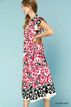 Umgee Midi Dress Red Paisley Printed Ruffled Cap Short Sleeve Tiered c5d8b5ca-34a4-46be-a2d6-b59d621bbacb-Max-Origin Trendsi