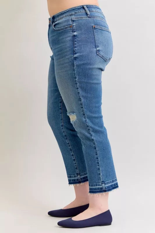 Judy Blue Jeans Boyfriend Patch & Repair Destroy Release Hem Mid Rise Plus Sizes c5e30961-f92f-4056-8355-96ffe7979a90-Max-Origin Trendsi