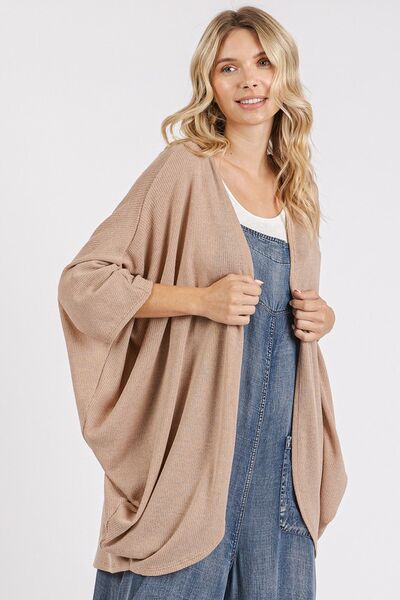 Mittoshop Cardigan Open Front Batwing 3/4 Sleeve Camel c5e88162-85d1-4bca-838e-205b9bbd6de3-Min Trendsi