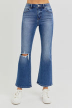 RISEN Distressed Jeans High Rise Crop Flared Women's Denim Blue Pants c5f0a186-a9b6-4c21-8f82-951c37066b98-Max Trendsi