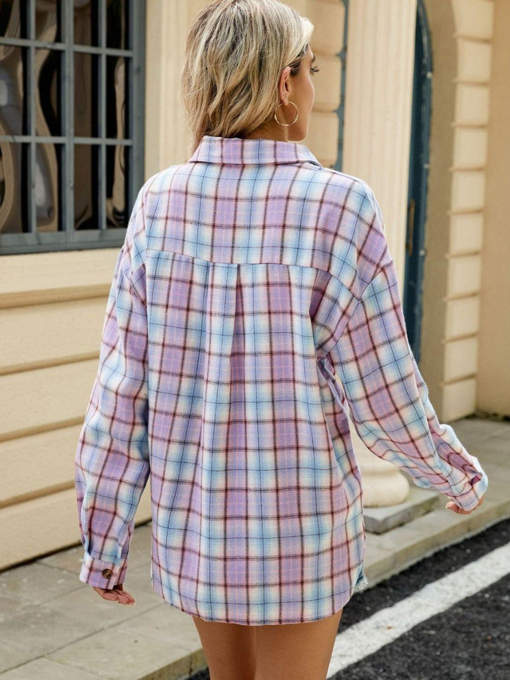 Plaid Shirt Collared Neck Long Sleeve Patch Pockets c5fe3b4a-efbc-4e4e-b7f0-ea1f067ee336-Max_66c4672a-6f9a-458d-9a1a-8ad22063fdf0 Trendsi