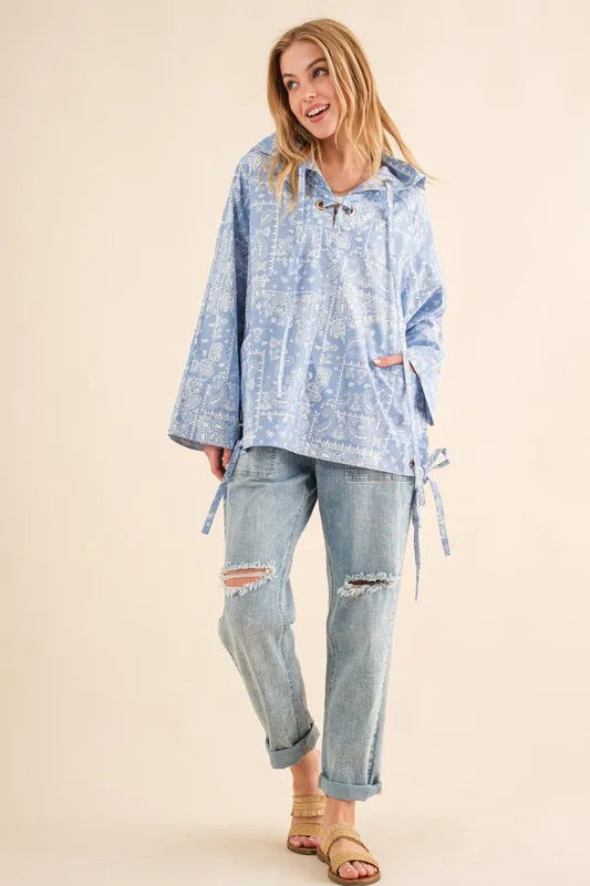 Bandana Pattern Lace Up Windbreaker Jacket