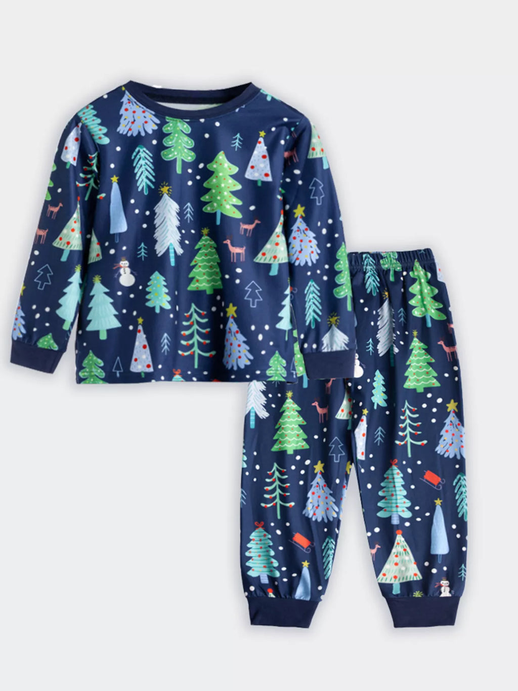 Children's Pajama Set Christmas Tree Print Colorful Top and Pants Dark Navy c61002e1aa644a8e90d6e13c90b2bb77-Max-Origin Trendsi