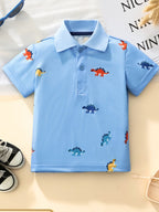 Children's Dinosaur Print Short Sleeve Polo Shirt