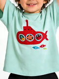 Children's Round Neck T-Shirt with Submarine Embroidery