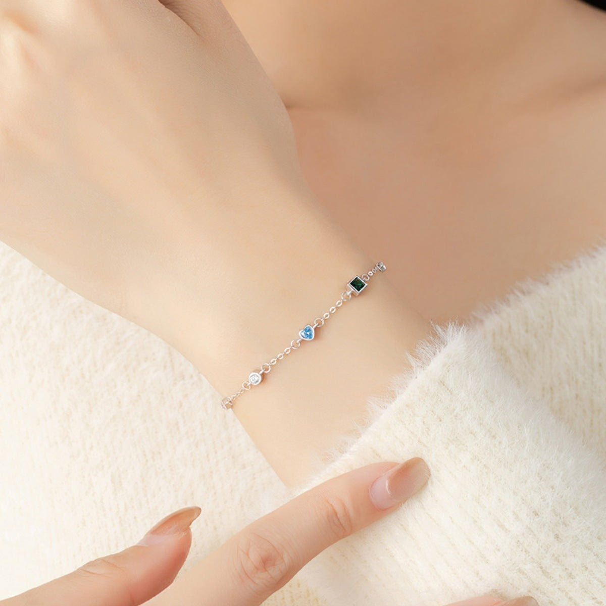 925 Sterling Silver Geometric Charm Bracelet with Zircon