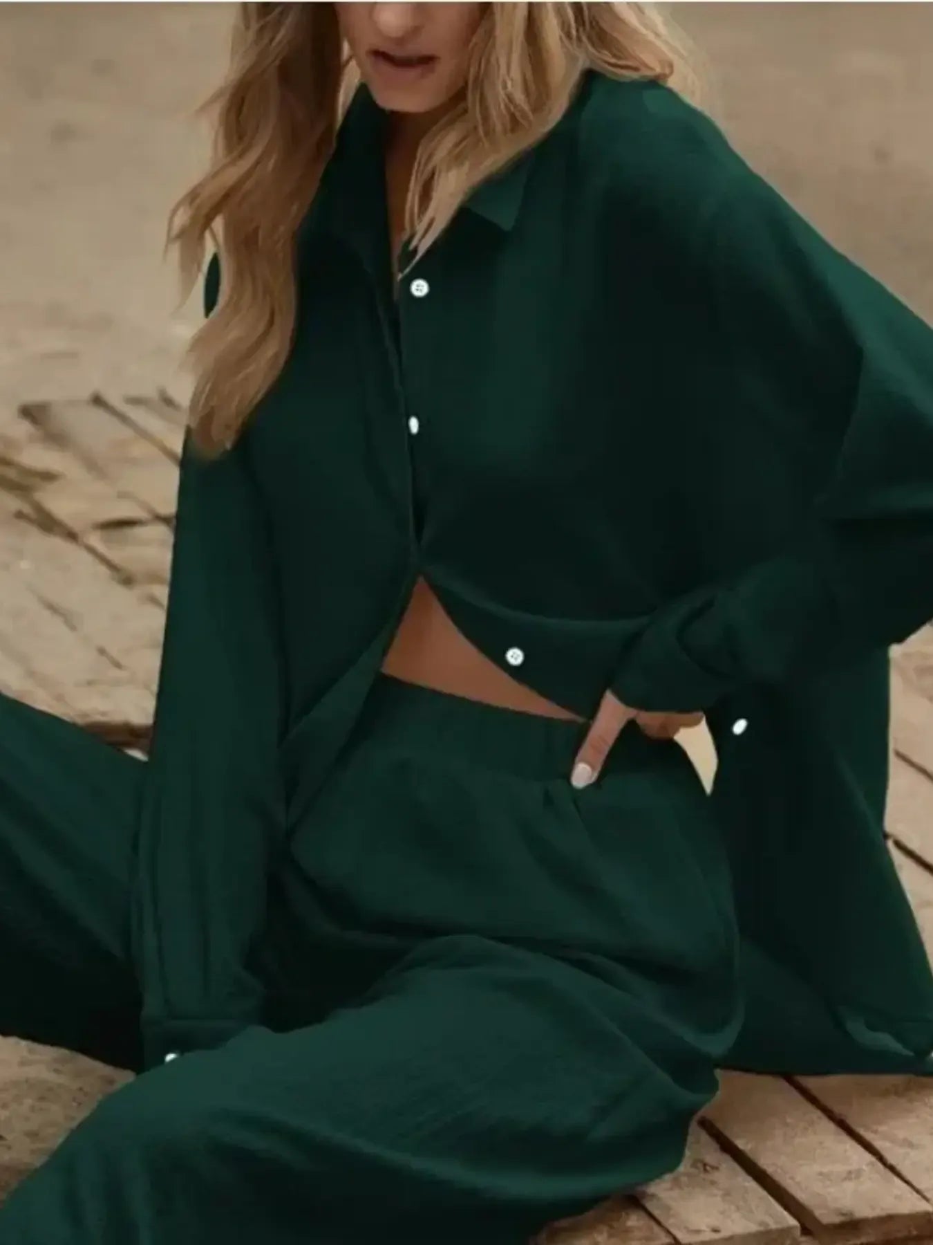 Women's Outfit Set Long Sleeve Shirt and Pants Set Pocketed Lightweight Two-piec c628cca628954eaeaadfd954f35bf7c3-Max-Origin Trendsi