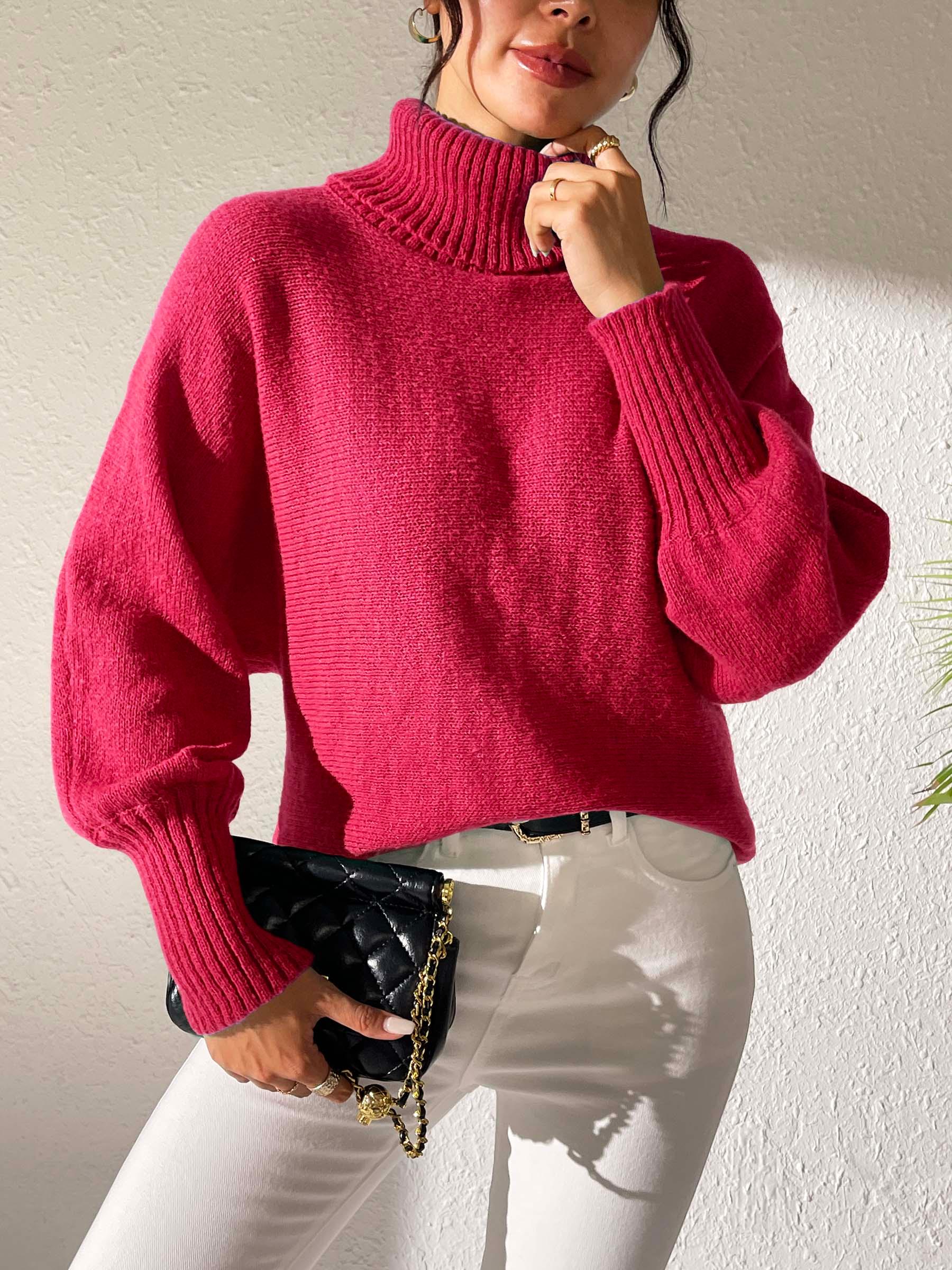 Turtleneck Sweater Long Sleeve Solid Soft Pullover Deep Red c6438329-5ac3-4072-9727-de7e49f36a85-Max Trendsi