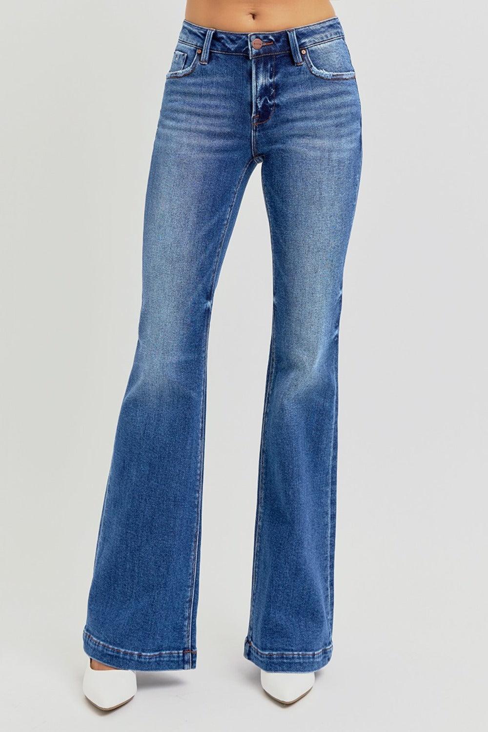 RISEN Low Rise Flare Jeans with Pockets Denim Pants