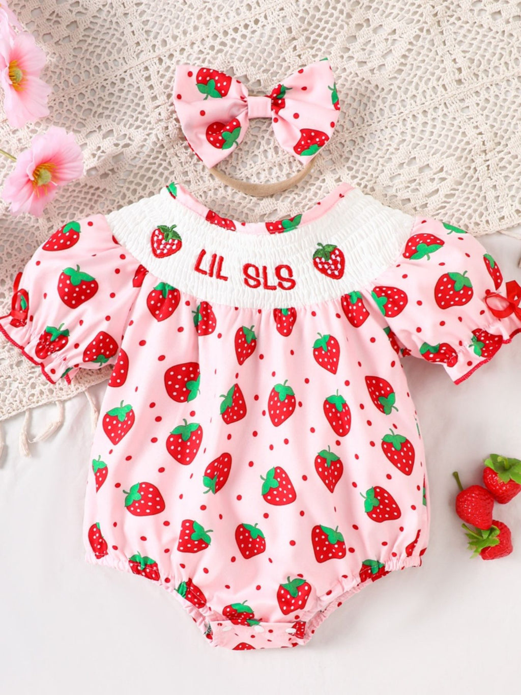 Children's Printed Smocked One-Piece Outfit with Matching Headband