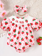 Children's Printed Smocked One-Piece Outfit with Matching Headband