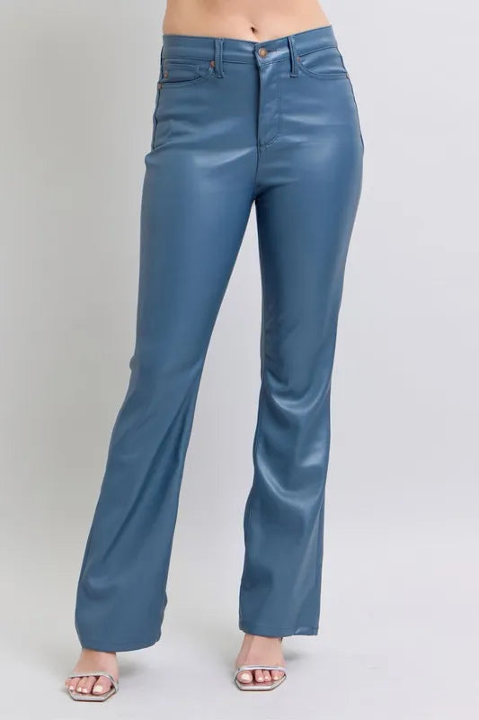 Judy Blue Plus Size High Waist Tummy Control Faux Leather Bootcut Pants