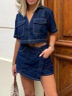 Women's Denim Set Crop Top Johnny Collar Short Sleeve and Mini Skort 2 Pcs c66470cc-80e7-4720-9b65-05ba71e5f4d1-Min Trendsi