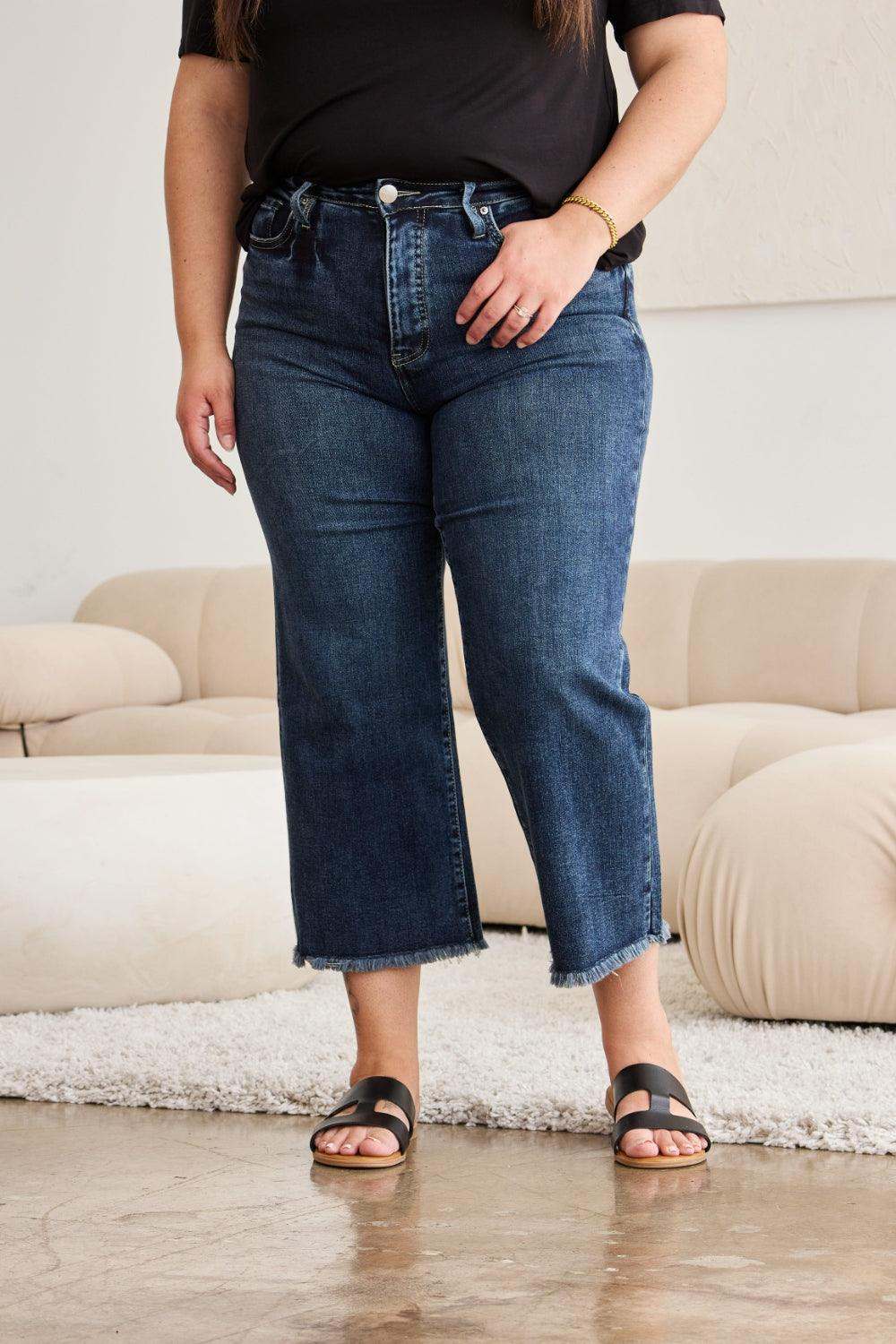 Plus Size Tummy Control High Waist Raw Hem Jeans Denim Pants c67169e5-88dd-46bf-9716-b81d09471511-Max Trendsi