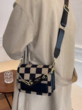 Checkered Pattern Mini Flap Crossbody Bag in PU Leather
