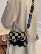Checkered Pattern Mini Flap Crossbody Bag in PU Leather