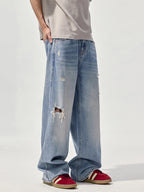 Men's Ripped Jeans Wide Leg Light Blue Washed Basic Style Denim Pants c68dce1033d4403bbd9aec3e561d4534-Max-Origin Trendsi