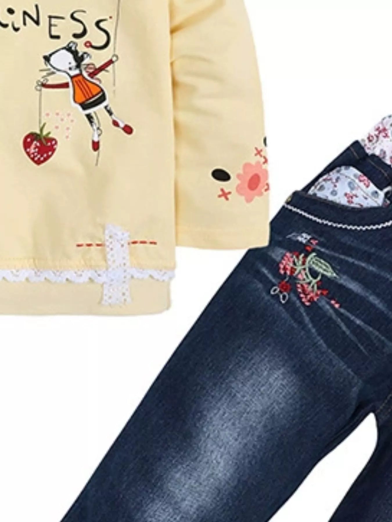 Girl's Outfit Set Long Sleeve Round Neck Top and Jeans for Children Light Yellow c6a7aa82-ef3c-491b-8c65-26983862313f-Max-Origin Trendsi