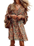 Paisley Pattern Mini Dress with Balloon Sleeves