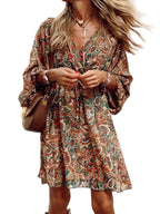 Paisley Pattern Mini Dress with Balloon Sleeves