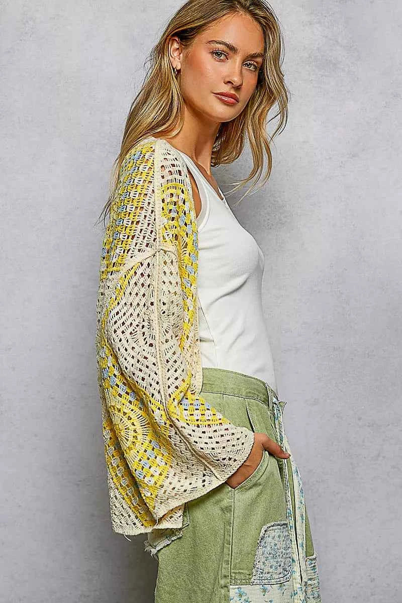 POL Crochet Cardigan Ivory Yellow Open Front with Granny Square Pattern c6c20128-5edd-4103-9e4a-a42a3aef71f3-Max-Origin Trendsi