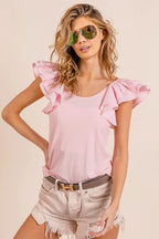 BiBi Ribbed Top Light Pink Wide Layered Ruffle Sleeve Scoop Neck Blouse c6d8b3ab0c2d4b8c852e7cf6dc664c62-Max-Origin Trendsi