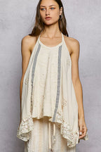 POL Blouse Beige Lace Ruffle Halter Neck Double Gauze Top with Crochet Patch c6e3b76a-c67b-4889-8c2b-5949284bcf25-Max-Origin Trendsi