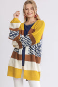 Umgee Cardigan Gold Brown Color Block Open Front Longline Knitwear GOLD BROWN c6fa138b-f50d-4609-86f4-feccc4db38ff-Max Trendsi