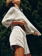 Sweater Set Women's Collared Neck Contrast Striped Top and Shorts 2 Pcs c7001a3c-48dc-4363-95a1-17ea3a4aed93-Max-Origin Trendsi