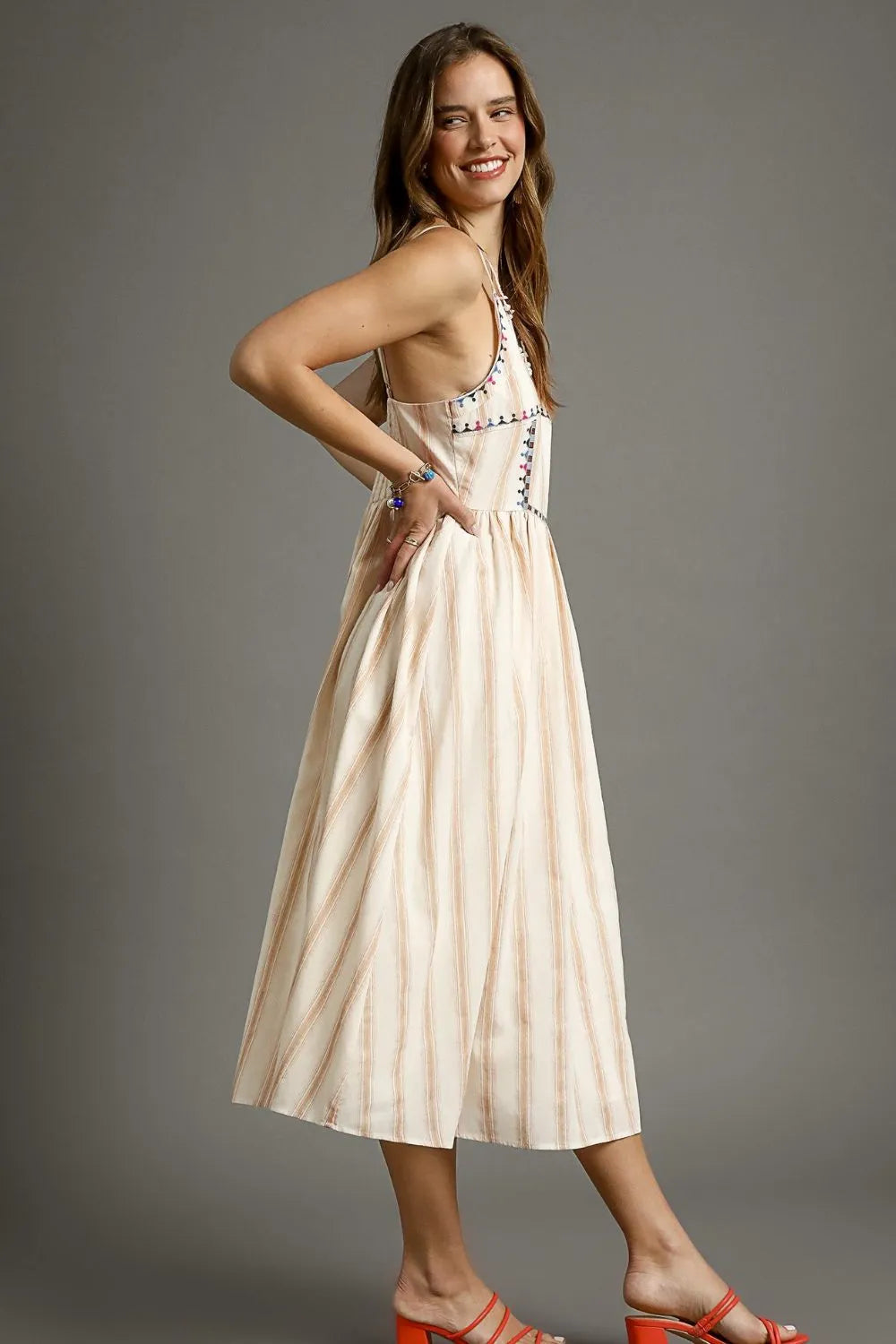 Umgee Cami Dress Cotton Striped Colorful Embroidered Trim Tan Smocked c709b86a-32ae-4c78-94fa-bd0cd6baaf84-Max-Origin Trendsi