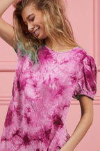 BiBi Mini Dress Tie Dye Hot Pink Puff Short Sleeve With Side Pockets c70c55ec-94d8-4c64-b18e-a1da90d95709-Max-Origin Trendsi