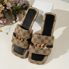 Chain-Decorated Open Toe Sandals
