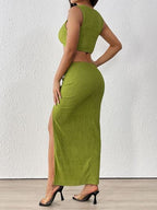 Perfee Outfit Set Cropped Tank & Ruched Midi Skirt Side Slit Lime 2 Pcs c75393b8-29e3-4b70-ae62-87f058b9cc9f-Min Trendsi