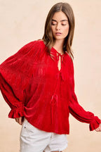 BiBi Christmas Theme Velvet Bow Tied Top With Neck Drop c75a2f7da0de45f49e7a65aa7cef989d-Max-Origin Trendsi