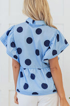 Polka Dot Blouse Ruffled Short Sleeve Shirt Light Blue Shirt Top c75ac055-750c-4882-8a70-1351c53dd151-Max Trendsi