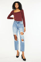 Kancan Boyfriend Jeans Women's High Rise Distressed Cotton Denim Pants MEDIUM c75f6123f96d4f2582fbcd8a472dc9df-Max-Origin Trendsi