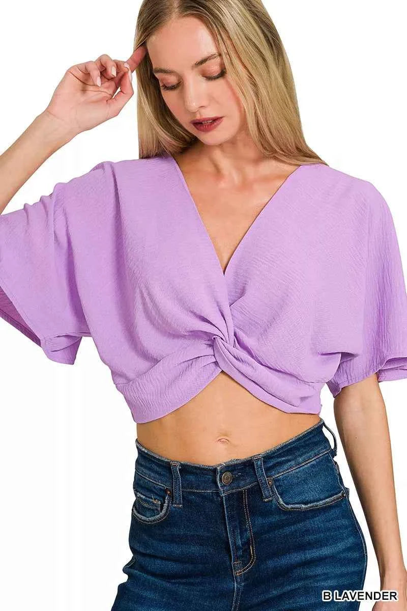 Zenana Woven Airflow Twisted Top & Wide Leg Pants Set