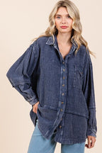 Mittoshop Textured Shirt Dark Navy Collared Neck Long Sleeve with Pocket Dark Navy c77a2841-f149-419c-80b5-3bd5b0baacd3-Min Trendsi
