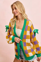 BiBi Women Cardigan Mardigras Checker Board Front Open Bow Sleeves c796380186284bb3a68227277d7777ee-Max-Origin Trendsi