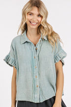 Mittoshop Shirt Mineral Washed Flounce Short Sleeve Button Down Cotton Top Faded Blue c7a9fda8-ecdc-42ba-9ba9-630e3a2e892d-Min Trendsi
