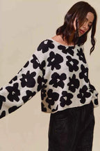 SO ME Women Sweater Floral Black Loose Fit Flower Lightweight Knit Top c7b548da0bc54a848ef0b40b4af50aa0-Max-Origin Trendsi