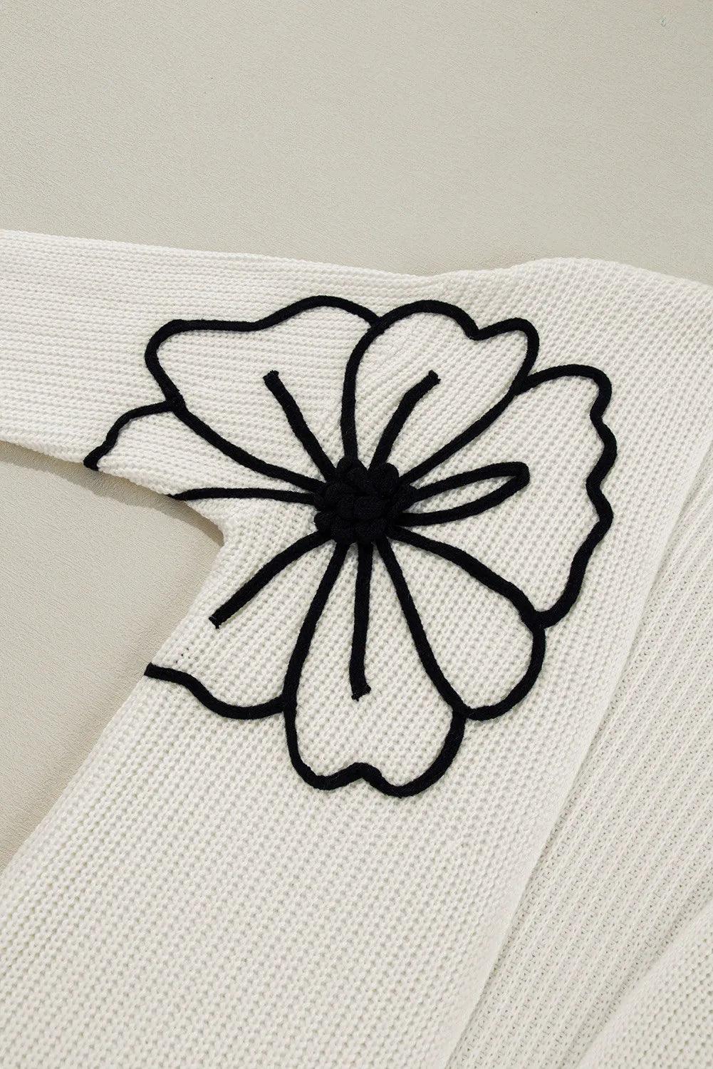 Cardigan Flower Embroidery Open Front Long Sleeve Longline Knitwear c7be93ca-d6de-4918-8201-55dc8a707b62-Max Trendsi