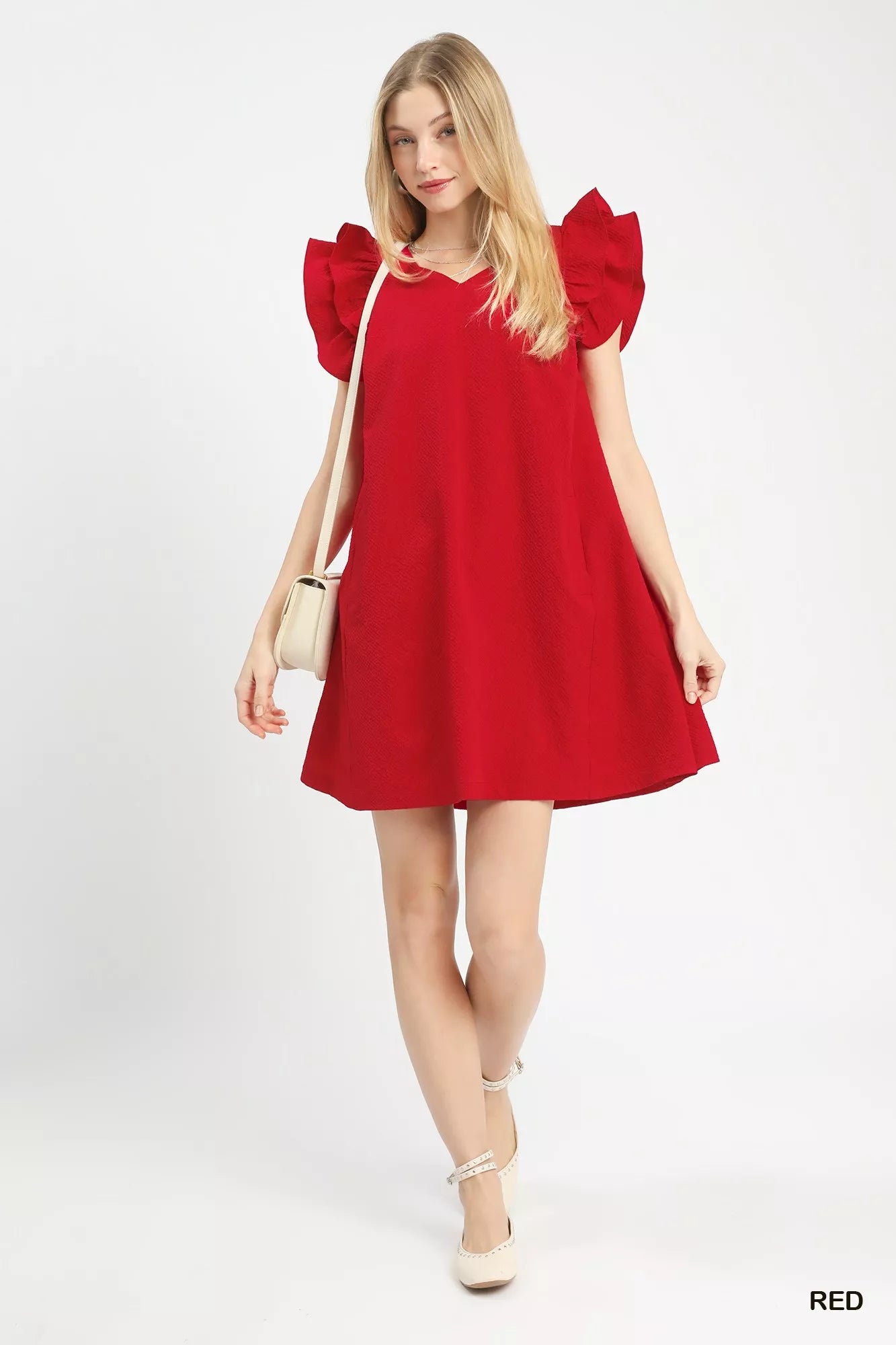 Umgee Shift Dress Red Seersucker Ruffle Short Sleeve c7c06a29-5265-4752-b60a-c26cd07c2c21-Max-Origin Trendsi