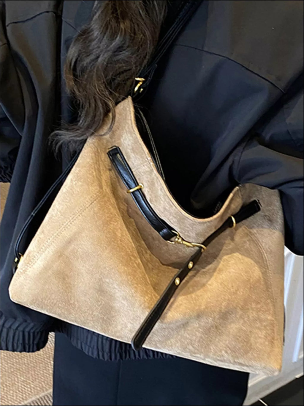 Womens Suede Tote Bag Large Handbag Khaki One Size c7c3d715-878a-4fbd-9889-1be44266ea70-Max-Origin Trendsi