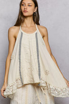 POL Blouse Beige Lace Ruffle Halter Neck Double Gauze Top with Crochet Patch c7db242c-31b2-4f7e-b49d-a2c50575c863-Max-Origin Trendsi